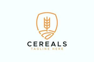 Badge Logo Abstract Oat or Wheat Field On The Shield for Business Cereals Healthy Food Product. vector