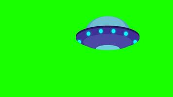 UFO flygande fat rymdskepp isolerat på grön skärm - sömlös 3d animering slinga video med utomjording flygplan