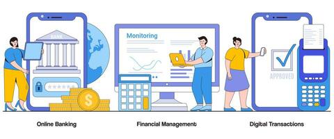 en línea bancario, financiero gestión, digital actas concepto con personaje. digital Finanzas resumen vector ilustración colocar. conveniencia, seguridad, financiero empoderamiento metáfora