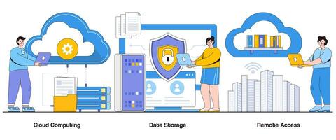 Cloud Computing, Data Storage, Remote Access Concept with Character. Digital Infrastructure Abstract Vector Illustration Set. Scalability, Efficiency, Flexible Solutions Metaphor