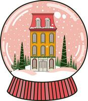 Christmas snow globe with the house. Crystal snowball with falling snow. Vector. vector