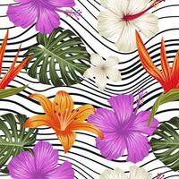 Floral seamless pattern with wavy lined shapes. tropical background vector