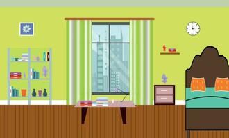 Vector room design sofa, bookcase, picture. Living room interior.Flat style vector illustration.