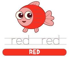 Trace and write word red. Handwriting practice. Learning colors. Worksheets for kids. vector