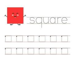 Trace and learn square. Basic geometric shapes. Worksheet for kids. vector