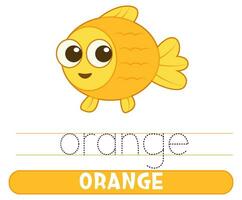 Trace and write word orange. Handwriting practice. Learning colors. Worksheets for kids. vector