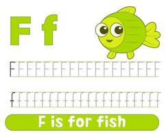 Tracing alphabet letter f with cute fish. Worksheet for children. vector