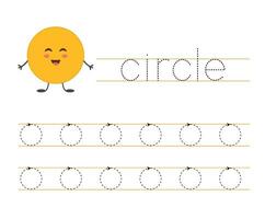 Trace and learn circle. Basic geometric shapes. Worksheet for kids. vector