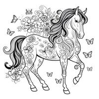 Floral Horse Coloring Pages photo