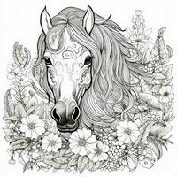 Floral Horse Coloring Pages photo