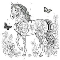 Floral Horse Coloring Pages photo