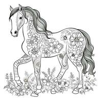 Floral Horse Coloring Pages photo