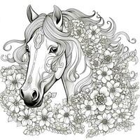 Floral Horse Coloring Pages photo