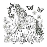 Floral Horse Coloring Pages photo