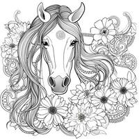 Floral Horse Coloring Pages photo