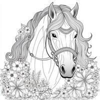 Floral Horse Coloring Pages photo