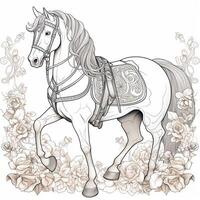 Floral Horse Coloring Pages photo