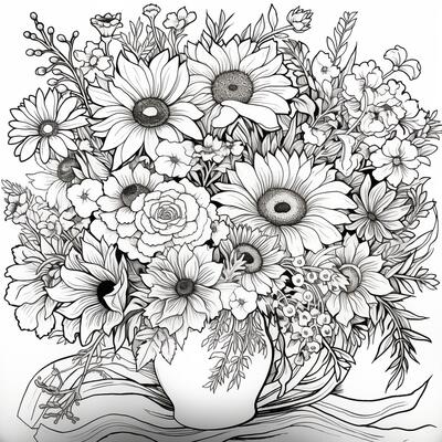 Adult Coloring Flower Stock Photos - Flower Bouquet Coloring Pages Photo 