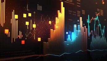 , stock market chart lines, financial graph on technology abstract background represent financial crisis, financial meltdown. Technology concept, trading market concept. photo