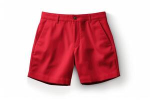 Red summer shorts isolated on white background. photo