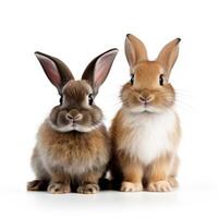 Rabbit and bunny on white background. Generative AI photo