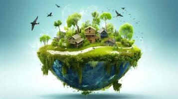 Illustration image, Nature and Sustainability, Eco-friendly Living and conservation, Concept art of Earth and animal life in different environments, Generative AI illustration photo