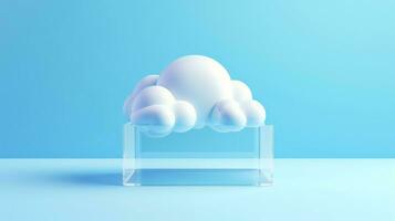 3D white blue cloud icon minimal style, cloud computing online service, digital technology security concept, Generative AI illustration photo