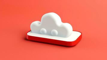 3d rojo blanco nube icono mínimo estilo, nube informática en línea servicio, digital tecnología seguridad concepto, generativo ai ilustración foto