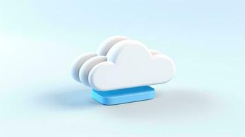 3D white blue cloud icon minimal style, cloud computing online service, digital technology security concept, Generative AI illustration photo