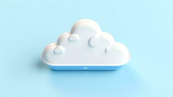 3D white blue cloud icon minimal style, cloud computing online service, digital technology security concept, Generative AI illustration photo