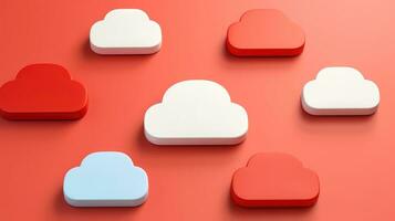 3D red white cloud icon minimal style, cloud computing online service, digital technology security concept, Generative AI illustration photo