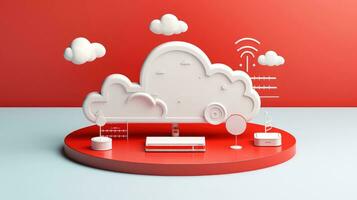 3D red white cloud icon minimal style, cloud computing online service, digital technology security concept, Generative AI illustration photo