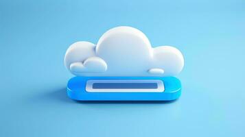 3d blanco azul nube icono mínimo estilo, nube informática en línea servicio, digital tecnología seguridad concepto, generativo ai ilustración foto