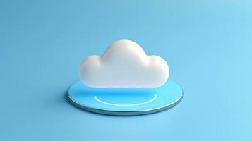 3D white blue cloud icon minimal style, cloud computing online service, digital technology security concept, Generative AI illustration photo