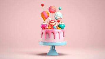 3d illustration of cute birthday cake, Sweet cake for a surprise birthday, for anniversary and celebration ,mother day, Valentine day, sweet food, cupcake, Generative AI illustration photo