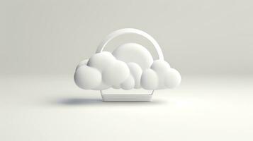 3D white cloud icon minimal style, cloud computing online service, digital technology security concept, Generative AI illustration photo