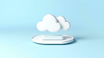 3D white blue cloud icon minimal style, cloud computing online service, digital technology security concept, Generative AI illustration photo