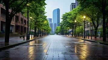 Illustration image of classical architecture and urban roads, empty road in the city, Generative AI illustration photo