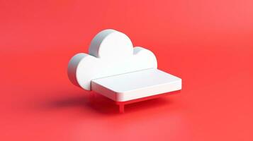 3D red white cloud icon minimal style, cloud computing online service, digital technology security concept, Generative AI illustration photo
