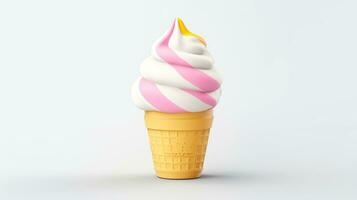 3d illustration of multicolored cute ice cream in wafer style cone. sweet food, cupcake, Generative AI illustration photo