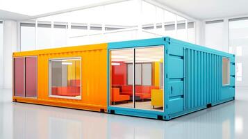 Mobile office buildings or container site office for construction site. Shipping container. Portable house and office cabins, illustration photo