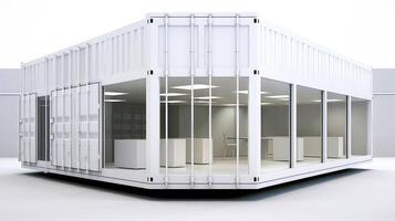 Mobile office buildings or container site office for construction site. Shipping container. Portable house and office cabins, illustration photo