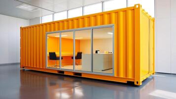 Mobile office buildings or container site office for construction site. Shipping container. Portable house and office cabins, illustration photo