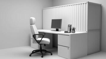 Interior of mobile container site office for construction site. Shipping container. Portable house and office cabins, illustration photo