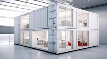 Mobile office buildings or container site office for construction site. Shipping container. Portable house and office cabins, illustration photo