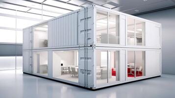 Mobile office buildings or container site office for construction site. Shipping container. Portable house and office cabins,Generative AI illustration photo