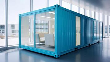 Mobile office buildings or container site office for construction site. Shipping container. Portable house and office cabins, illustration photo