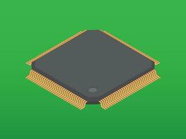 Micro processor. Circuit board isolated on green background. vector illustration.