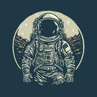 astronaut alone in space with moon land and stars vector