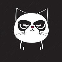 angry looking white cat, black background, vector illustration cartoon